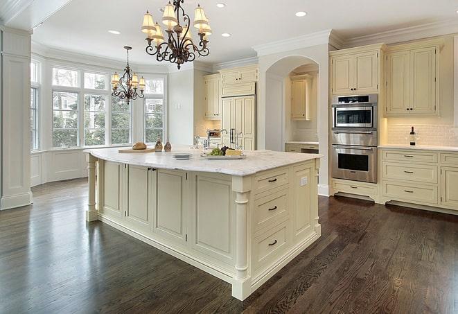 close-up of textured laminate floors in a kitchen in Canal Fulton