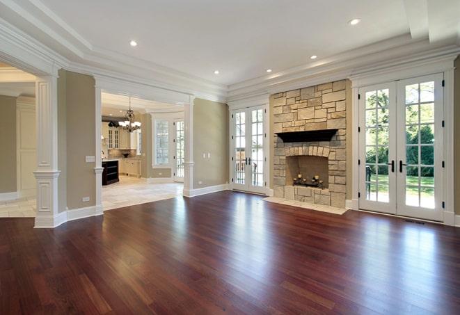 natural acacia wood floors in a sunlit hallway